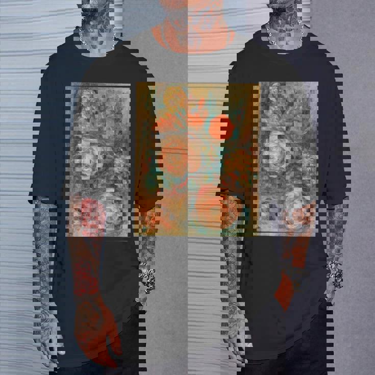 バラの花束 ルノワール 印象派 カラフル絵画 Tシャツ 彼への贈り物