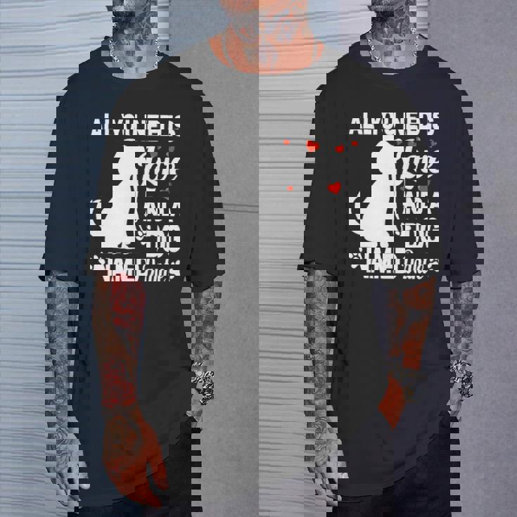 パーソナライズドドッグネームダンテかわいい犬ペット愛好家 長袖tシャツ Tシャツ 彼への贈り物