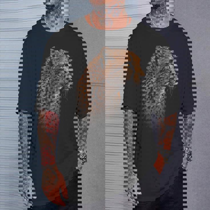 ヒョウチーター 虎 ヒョウの顔 ライオン 猫 Tシャツ 彼への贈り物