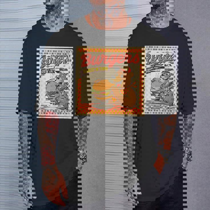 ビンテージ Burgers Biggest In Town ベア ハンバーガー ショップ Tシャツ 彼への贈り物