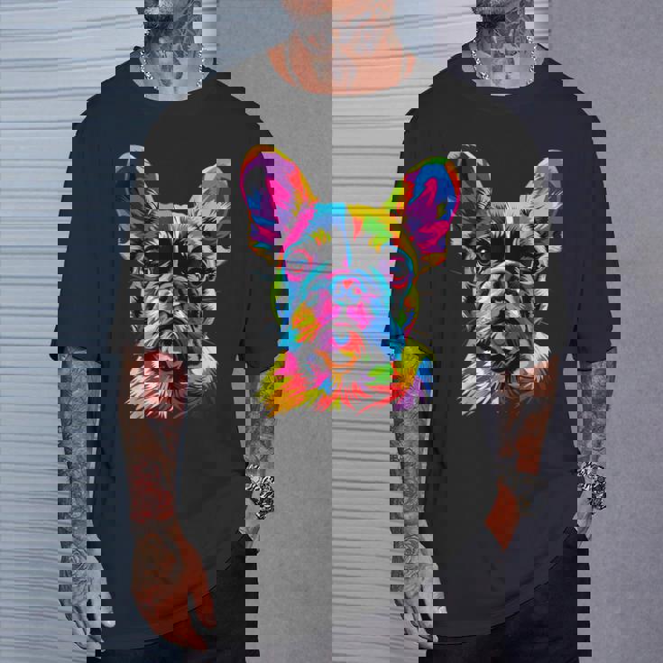 フレンチブルドッグ 犬 カラフル ポップアート レインボーカラー ブルドッグ Tシャツ 彼への贈り物