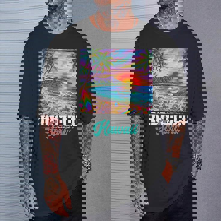 ホノルル ハワイ ハワイアン 波 ビーチ 夏 サーフィン レトロ 長袖tシャツ Tシャツ 彼への贈り物