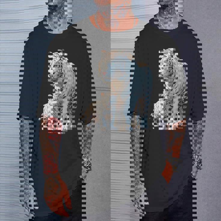 ホワイトタイガー、ネコの動物 Tシャツ 彼への贈り物