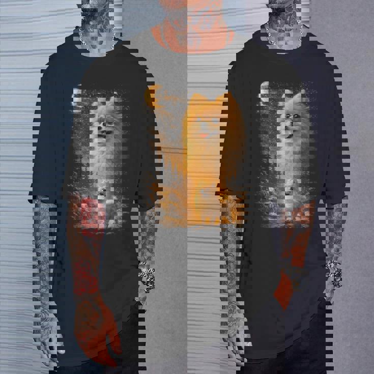 ポメラニアン ハウリング トゥ ザ ムーン ヴィンテージ 90年代 ファニー ペット オーナー Tシャツ 彼への贈り物