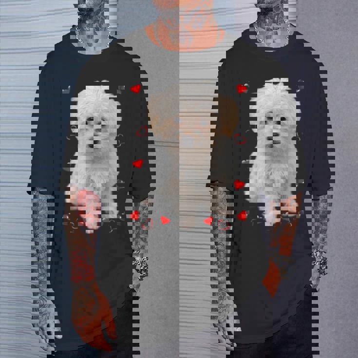 マルチーズ 犬 オーナー ラバー デザイン 子犬 ハート デザイン Tシャツ 彼への贈り物