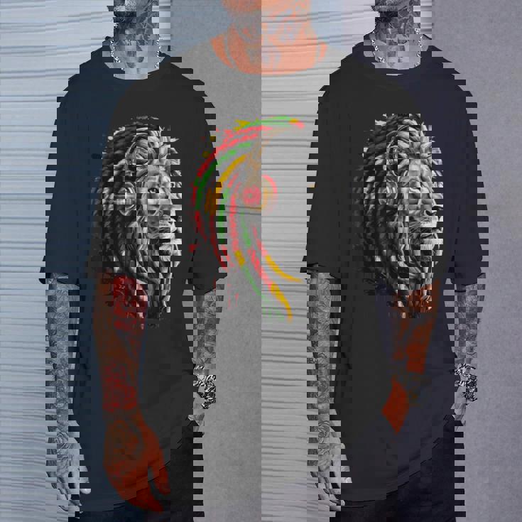 ラスタレゲエミュージックヘッドフォンジャマイカンルーツプライドライオン Tシャツ 彼への贈り物