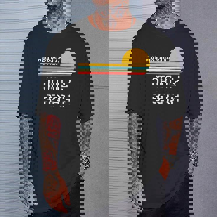 レトロ マンリービーチ オリジナル オーストラリア ヴィンテージ 70年代サンセット アート Tシャツ 彼への贈り物