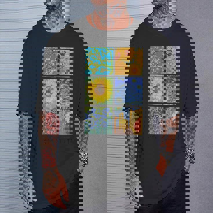 ヴァン・ゴッホコラージュ 星月夜 ひまわり アーモンドの花 Tシャツ 彼への贈り物