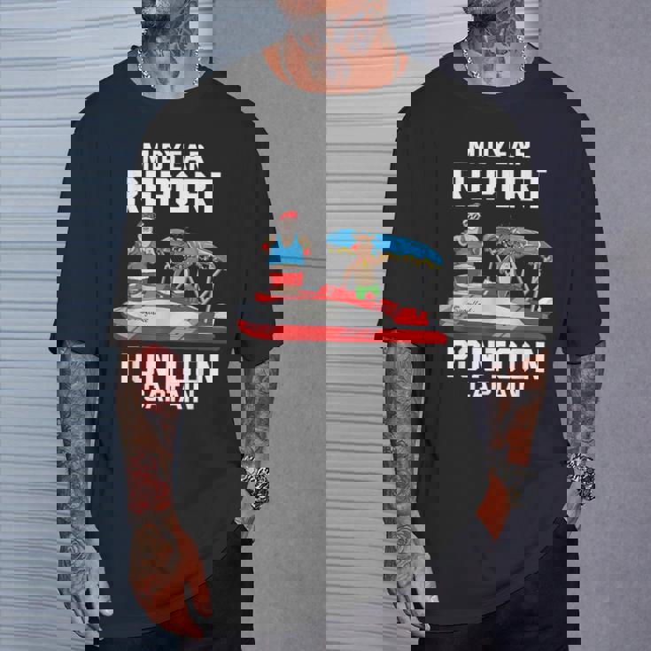 中途報告ポンツーンキャプテンサンタ 7月のクリスマスメンズ Tシャツ 彼への贈り物