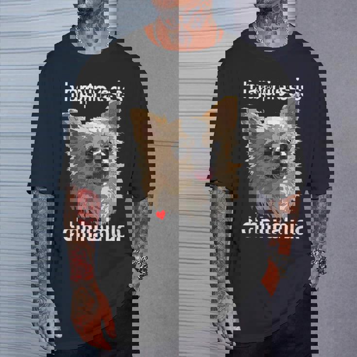 幸せはロングヘア チワワ 長髪 チワワ ママ パパ Tシャツ 彼への贈り物