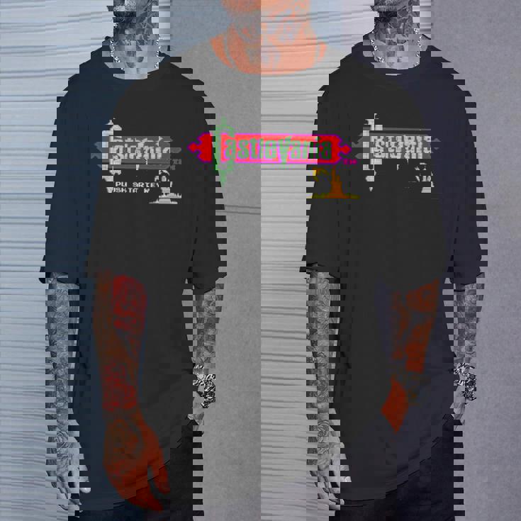 悪魔城ドラキュラ タイトル画面 レトロ ゲーム 城 壮大な冒険 Tシャツ 彼への贈り物