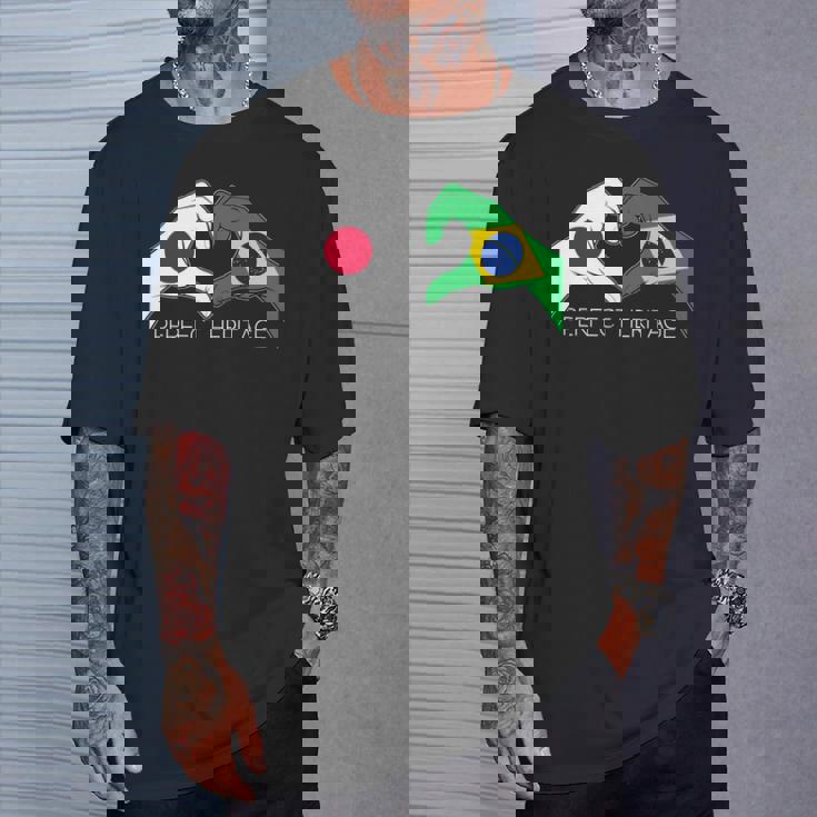 日本とブラジル ブラジル 日本人 パーフェクトヘリテージ ハート 長袖tシャツ Tシャツ 彼への贈り物