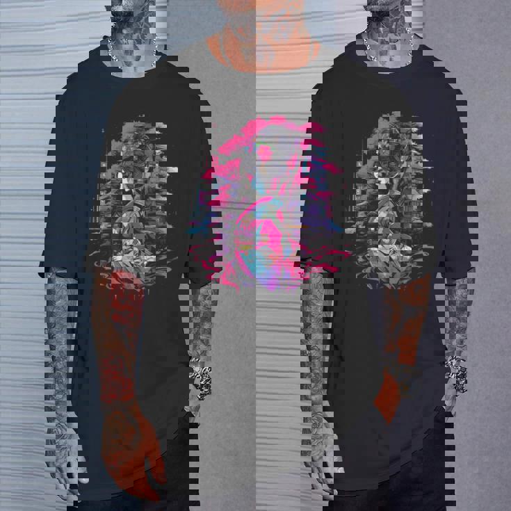 桜と芸者、サイバーパンク・イラストレーション Tシャツ 彼への贈り物