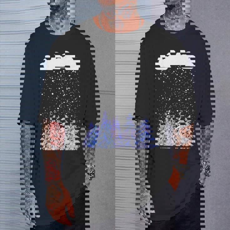 森 雪 新雪 落ちる 冬 ワンダーランド 雪 恋人 Tシャツ 彼への贈り物