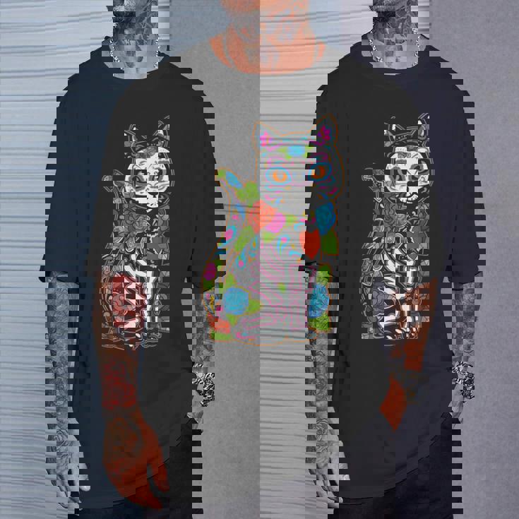 猫 シュガー スカル メキシコ カラベラ 死者の日 ハロウィン Tシャツ 彼への贈り物