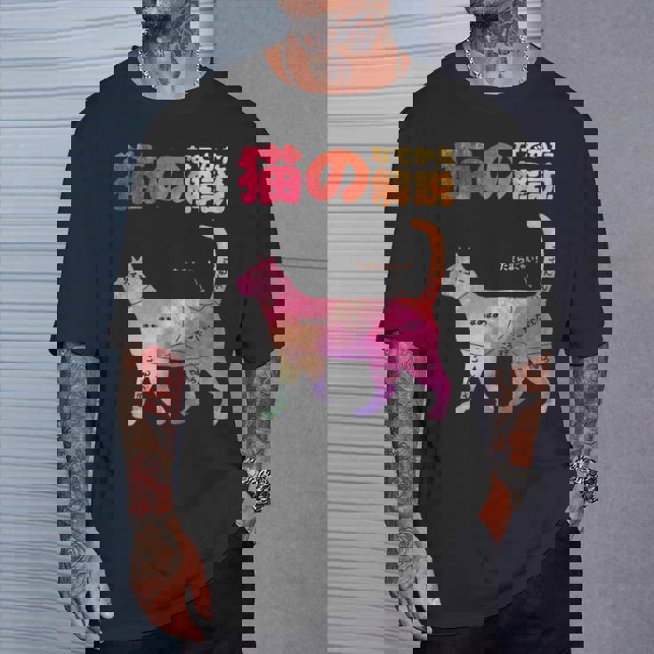 猫のなでかた解説 おもしろ 猫好き アイデア ギフト サプライズ にゃんこ 半袖 ペット プリント Tシャツ 彼への贈り物