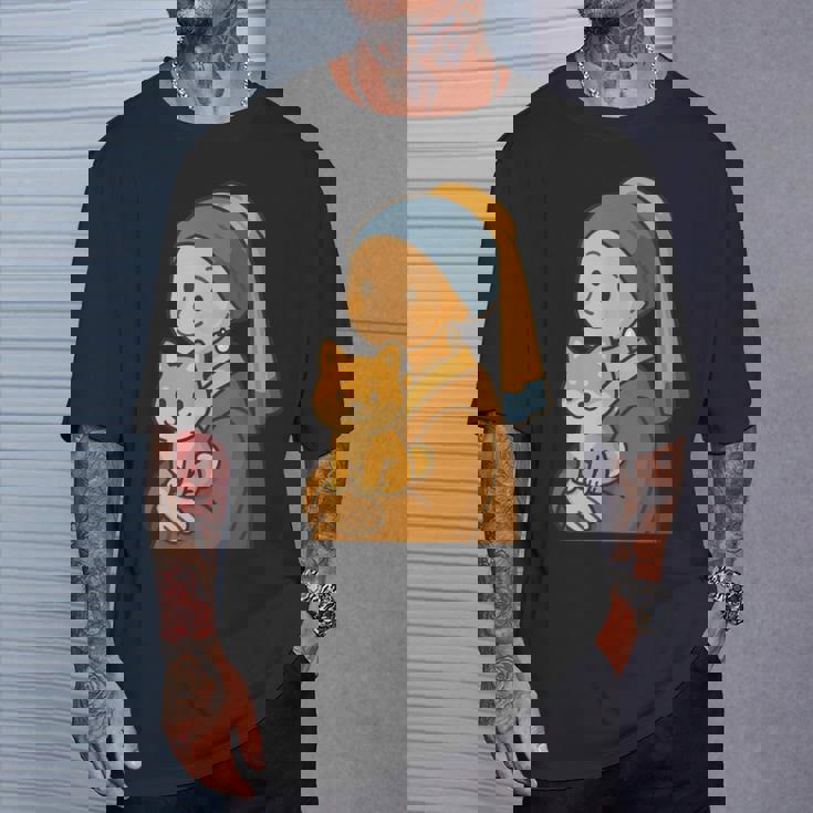 真珠の耳飾りの少女 柴犬 子柴 名画 いぬ イラスト かわいい 犬好き おもしろ 面白い Tシャツ 彼への贈り物