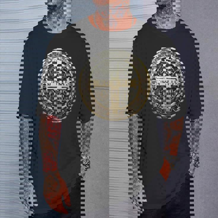 聖ベネディクトメダル 聖ベネディクトクロス カトリック クリスチャン Tシャツ 彼への贈り物