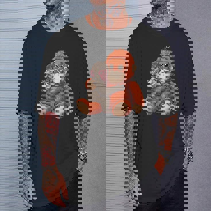 赤ちゃん用 マカク 抱きしめる ぬいぐるみ かわいい オランウータン モンキー パンチ ギフト 長袖tシャツ Tシャツ 彼への贈り物