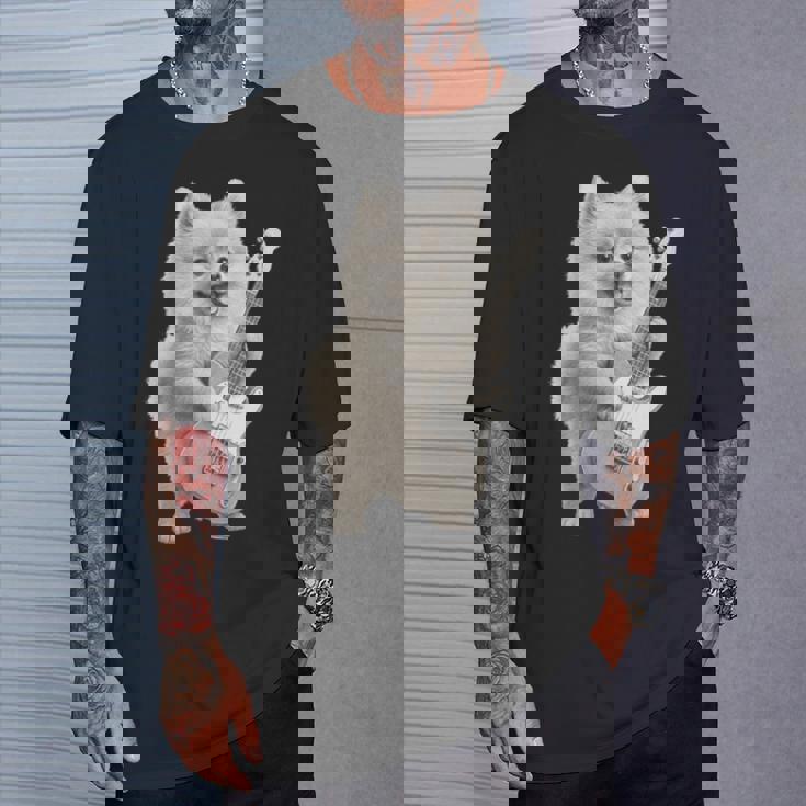 面白いtシャツ ポメラニアン 犬 ギター イヌ メンズ 犬好き グッズ かわいい おもしろ 面白い 服 ネタ 長袖tシャツ Tシャツ 彼への贈り物