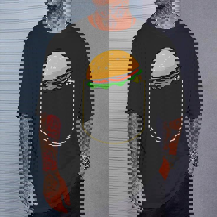 面白いハンバーガー ポケット入り ギフト チーズバーガー ポケット Tシャツ 彼への贈り物