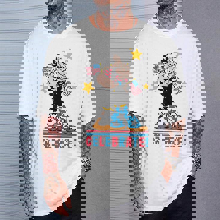 7月4日 「ポパイとオリーブオイルの愛国心」 彼と彼女 Tシャツ 彼への贈り物