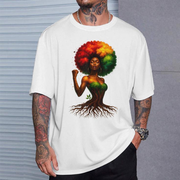 Afro Tree Woman Black Queen Melanin Roots Pride African Girl T-Shirt ...