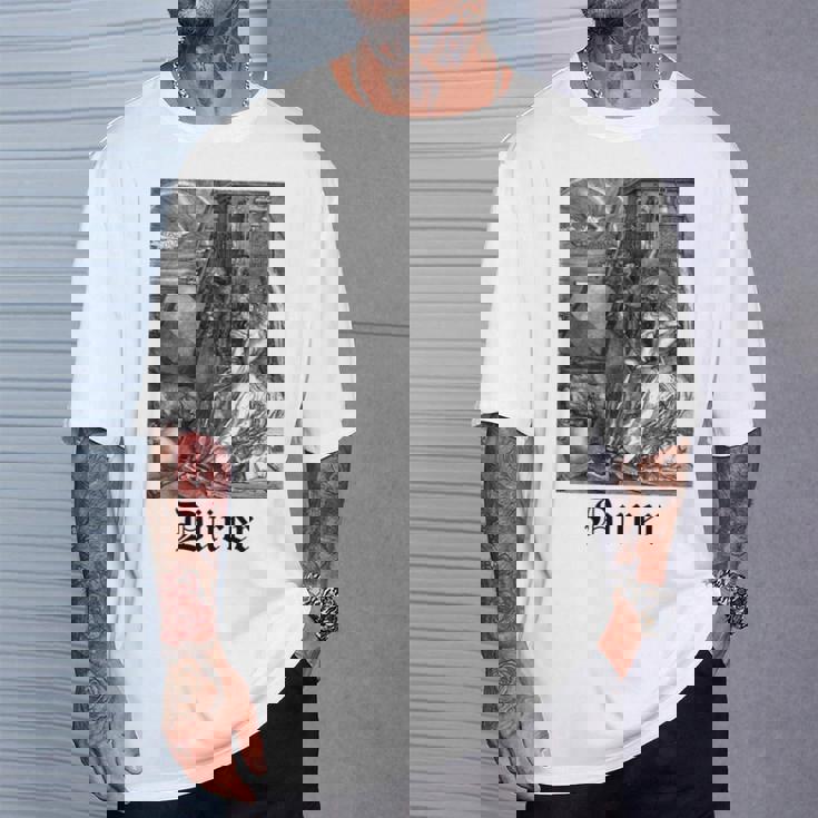 Albrecht Dürer Durer クリスチャンアート メランコリア ホワイト 長袖tシャツ Tシャツ 彼への贈り物