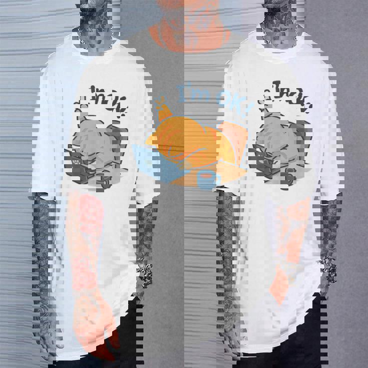 I'm Ok おかしな猫 在宅勤務 コーヒーミーム Tシャツ 彼への贈り物