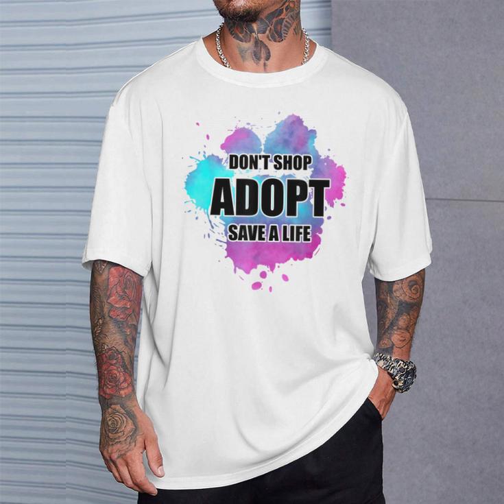 No Compres Adoptar Acuarela Perro Paw Animalhelteroluntario Camiseta unisex Regalos para él