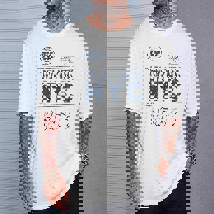 Nyc New York ヴィンテージ 航空会社タグ エアライナー フライングトラベル 長袖tシャツ Tシャツ 彼への贈り物