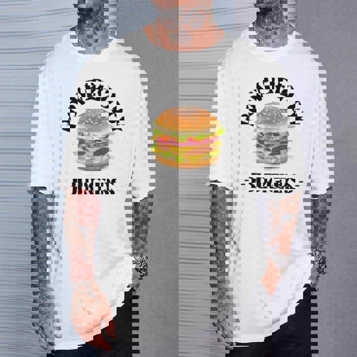 Powered By Burgers ファーストフード愛好家 面白いビーフバーガー Tシャツ 彼への贈り物