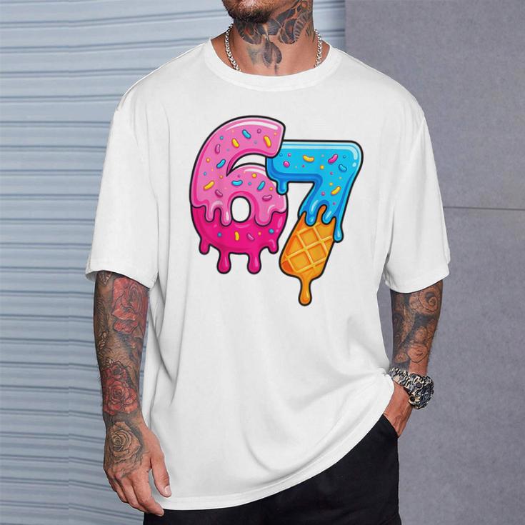 Six Seven Ice Cream Drip Dripping Number 67 T-Shirt | Mazezy