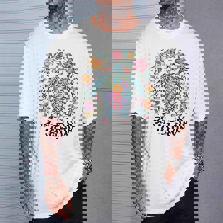 かわいいウミガメオーストラリア、楽しいトロピカルフラワーとハート Tシャツ 彼への贈り物