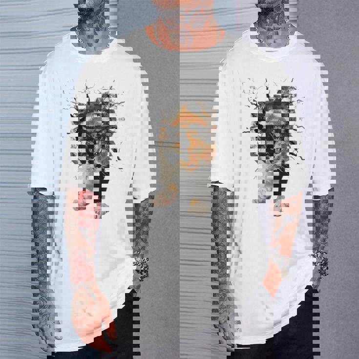 その壁を打ち破れ 三毛猫 福猫 面白 Tシャツ 彼への贈り物