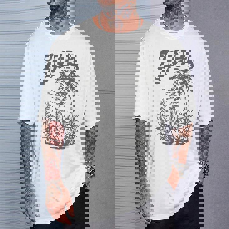 アロハ レトロ ハワイ ヤシの木 ルアウ ダンサー シルエット トロピカル Tシャツ 彼への贈り物