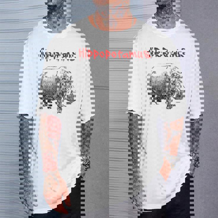 カバ ヴィンテージ シンプル ミニマリスト カバ グラフィック Tシャツ 彼への贈り物