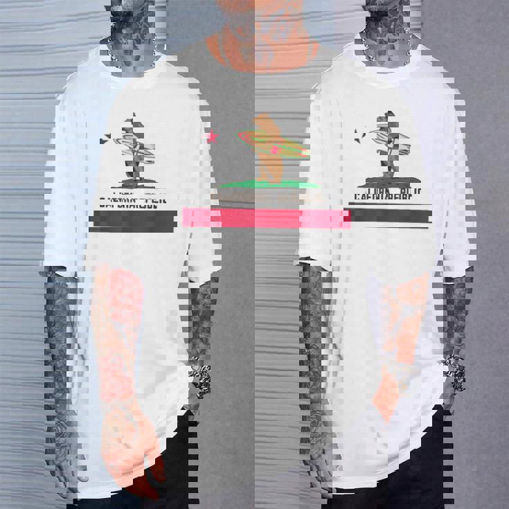 カリフォルニアシャツ、共和国旗カリフォルニアサーフィンベア Tシャツ 彼への贈り物