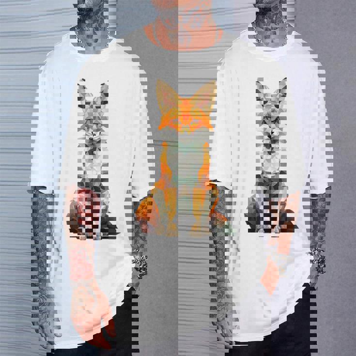 キツネ アニマル柄 グラフィック ポートレート イラスト 幾何学 キツネ Tシャツ 彼への贈り物