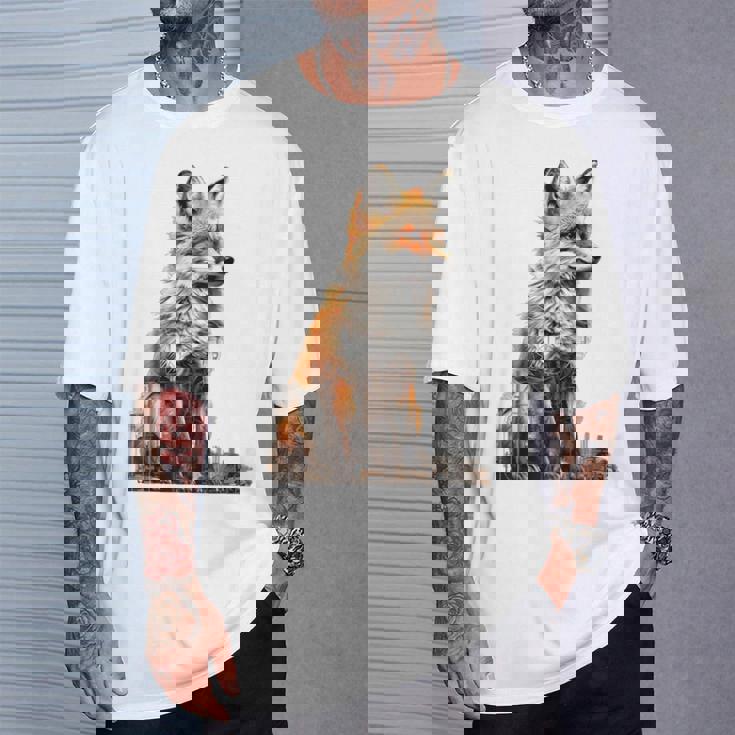 キツネ アニマル柄 モチーフ 抽象 イラスト 描画 狐 Tシャツ 彼への贈り物