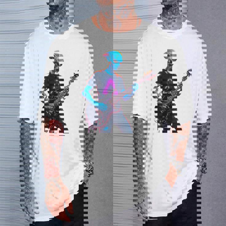 バックプリント ギタリスト エイリアン グラフィック ギター エイリアン ギタリスト Tシャツ 彼への贈り物