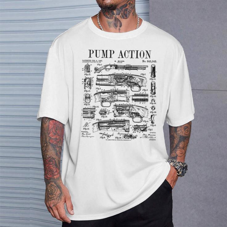 ポンプアクション ショットガン ヴィンテージ ライフル 銃 特許プリント Tシャツ 彼への贈り物