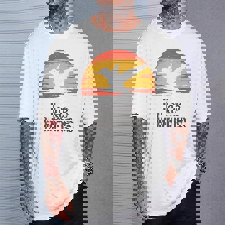 レトロ ヴィンテージ サンセット 2024 I Love Hummers コリブリ ハチドリ Tシャツ 彼への贈り物
