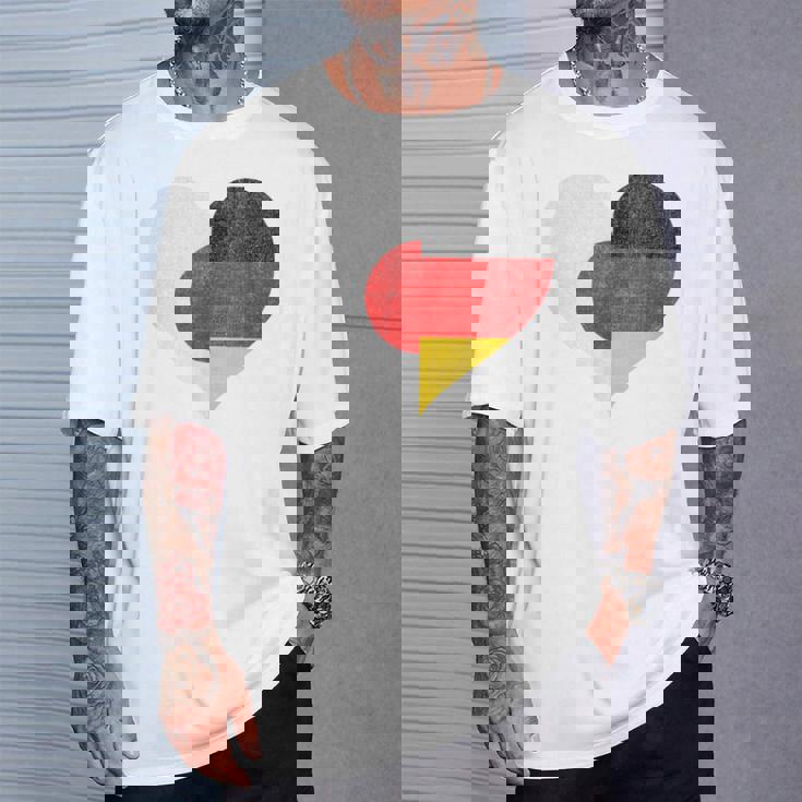 日本 ドイツ 国旗 ハート サッカー Tシャツ 彼への贈り物