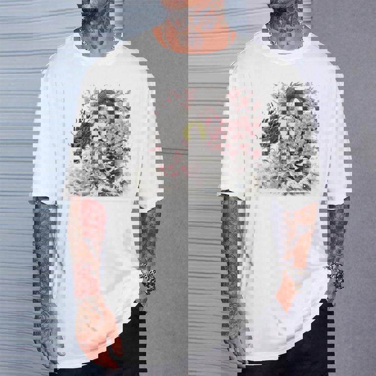 日本 浮世絵 観音菩薩 竜 桜 波 バックプリント 長袖tシャツ Tシャツ 彼への贈り物