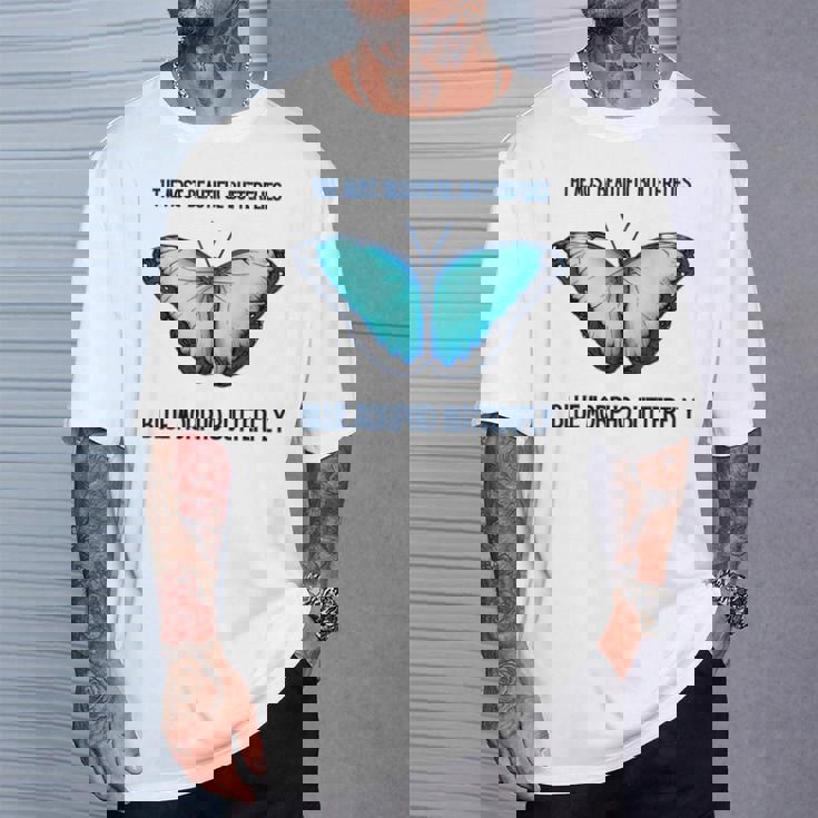 最も美しい蝶青いモルフォバタフライ Tシャツ 彼への贈り物