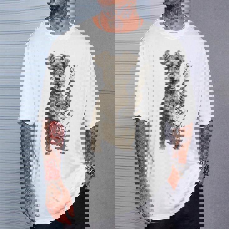 面白いtシャツ シュナウザー 犬 ギター イヌ メンズ 犬好き グッズ かわいい おもしろ 面白い 服 ネタ Tシャツ 彼への贈り物