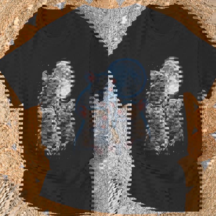 3 マウス 月 3 匹のネズミ 面白い げっ歯類 恋人 ユーモア 空 夜 長袖tシャツ Tシャツ 高齢者への贈り物
