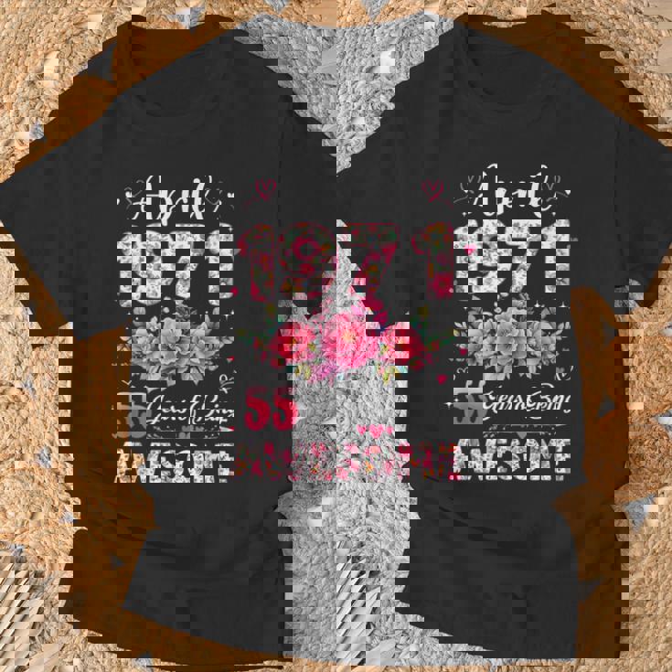 55歳 1971年4月 花柄 55歳 誕生日 男性 女性 Tシャツ 高齢者への贈り物