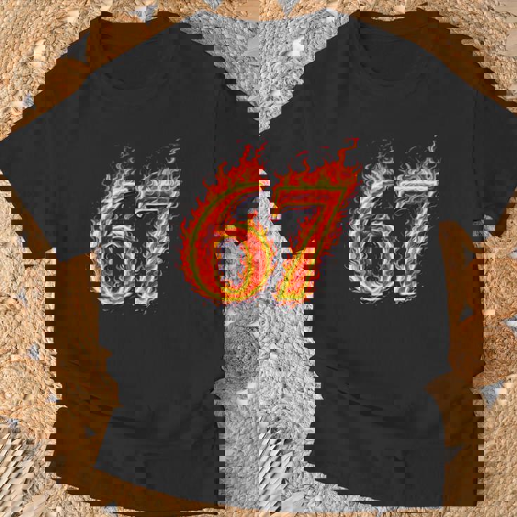 67 Fireixeven Meme Flames スラング 数字 面白い キッズ ティーン 長袖tシャツ Tシャツ 高齢者への贈り物